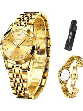 Women's Gold Stainless Steel Luxury Ladies Waterproof Small Writs Diamond Watch
